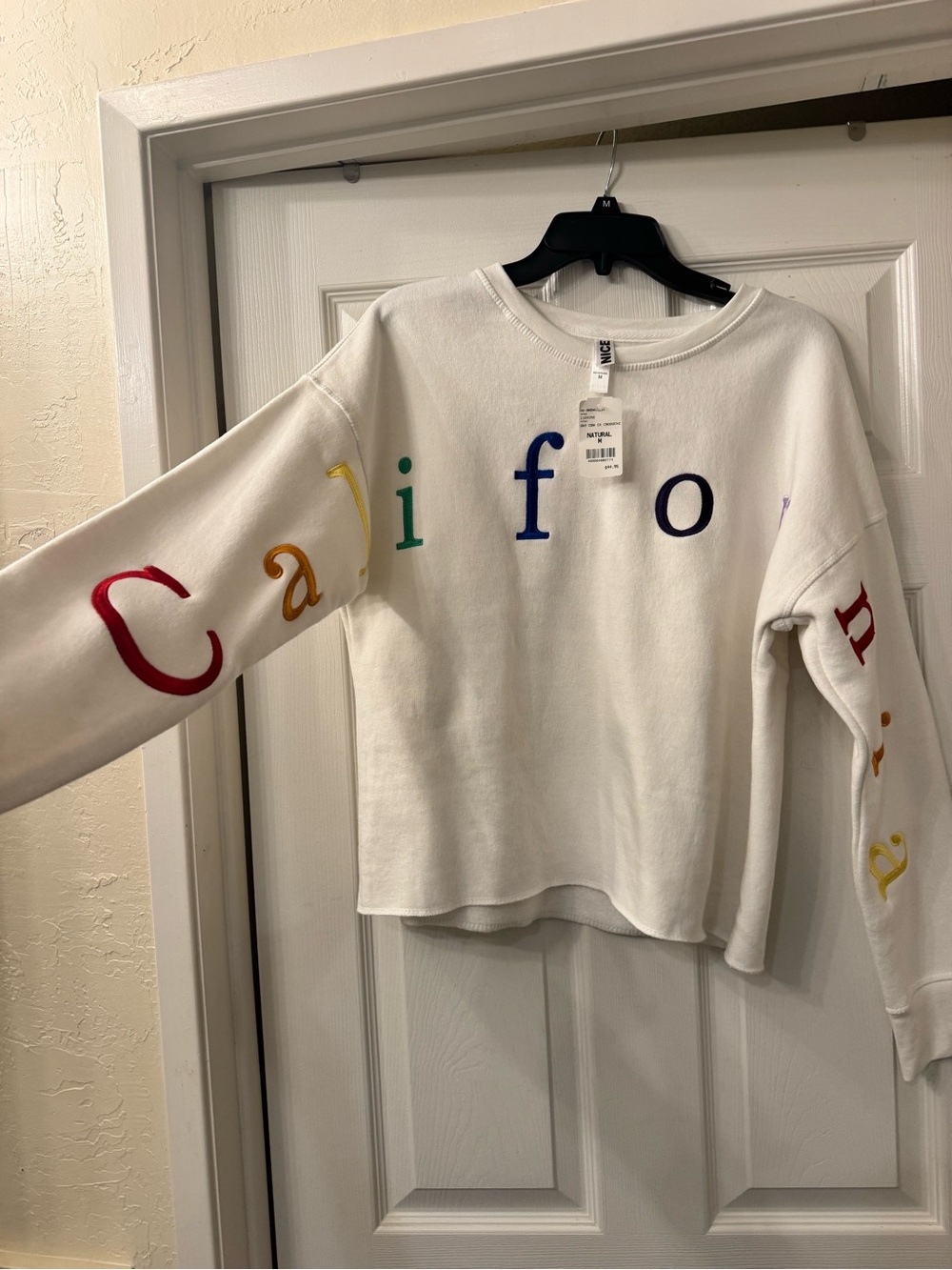 NICE White Crewneck Sweatshirt with California